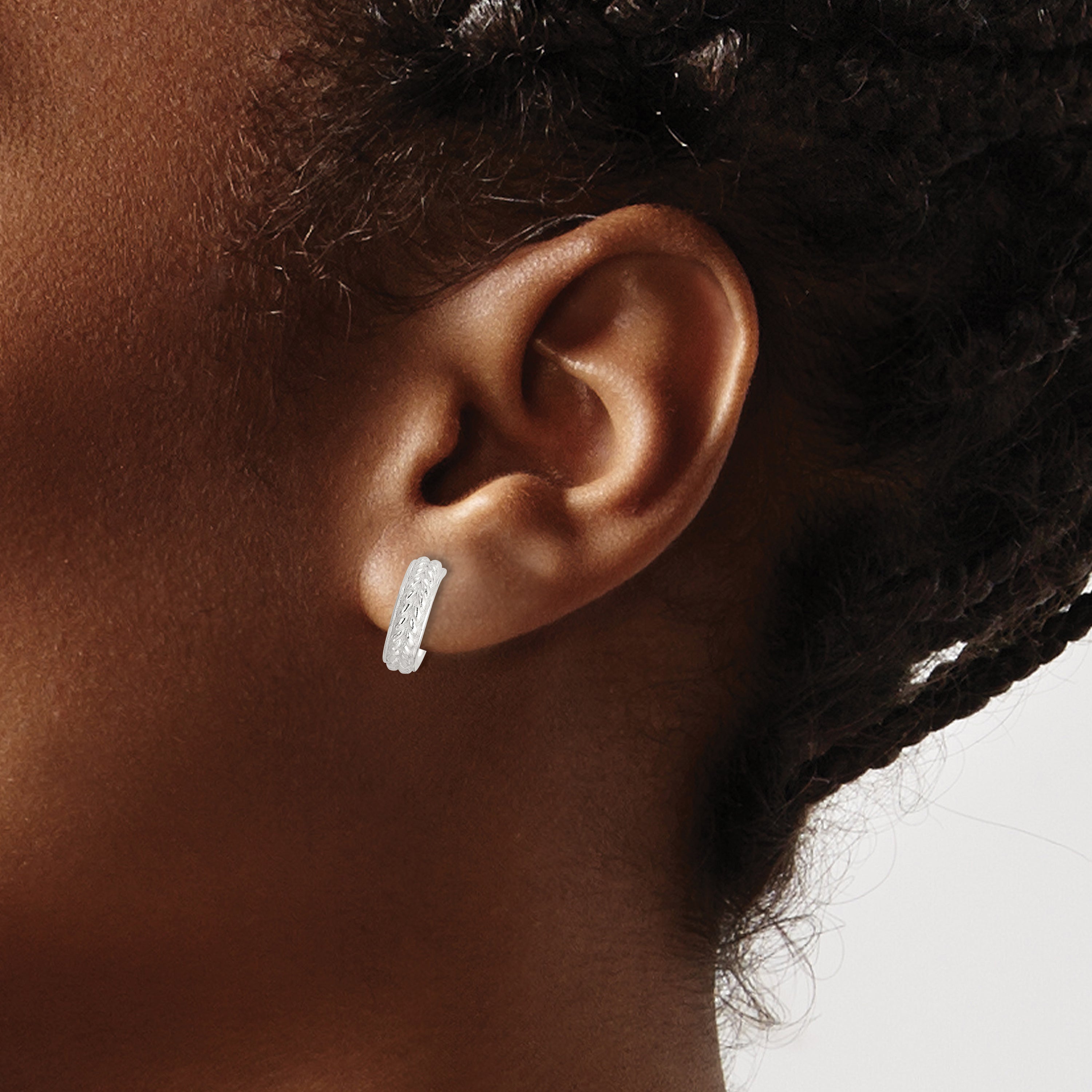 Sterling Silver E-Coating Polished and Textured Pair of 2 Cuff Earrings