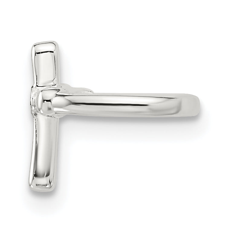 Sterling Silver E-coated Polished CZ Cross Single Cuff Earring Secondary image