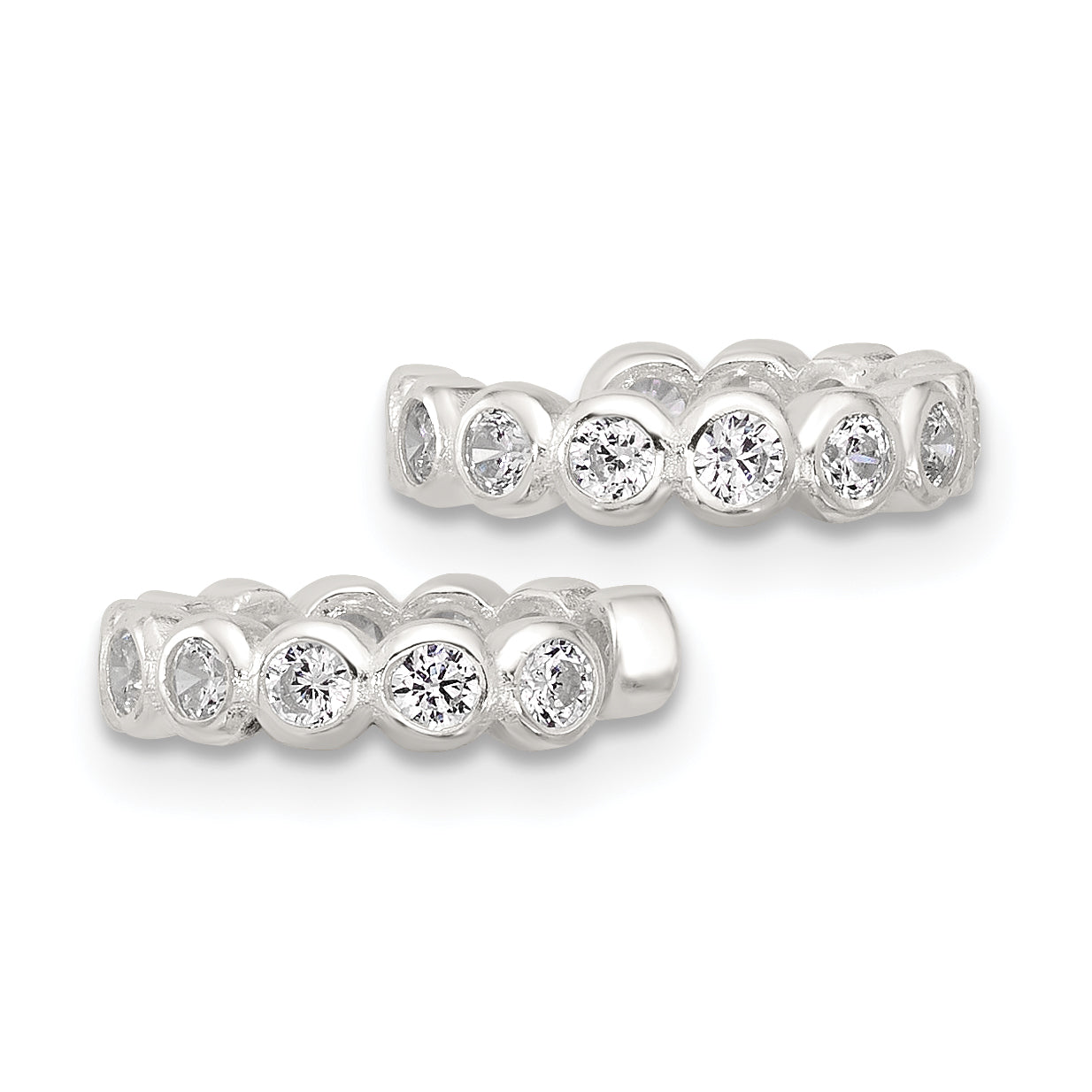 Sterling Silver E-Coating Polished CZ Bezel Pair of 2 Cuff Earrings Secondary image