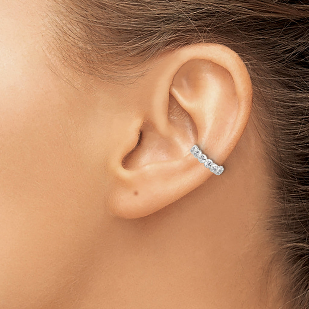 Sterling Silver E-Coating Polished CZ Bezel Pair of 2 Cuff Earrings