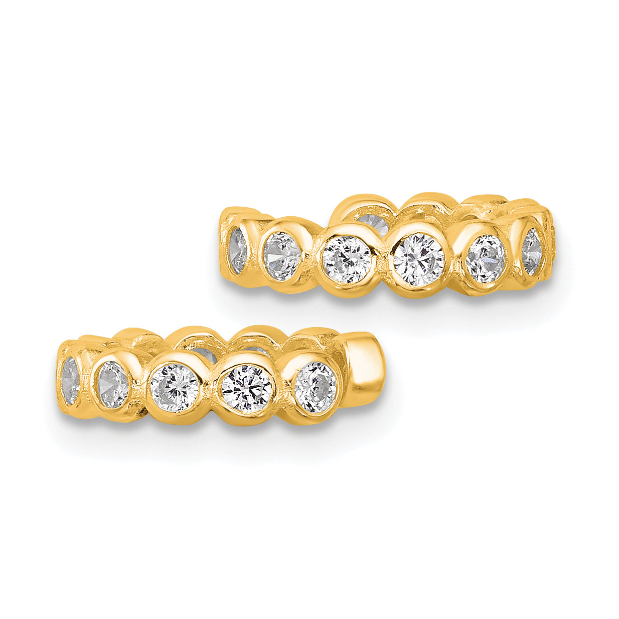 Sterling Silver Flash Gold-pltd Polished CZ Bezel Pair of 2 Cuff Earrings