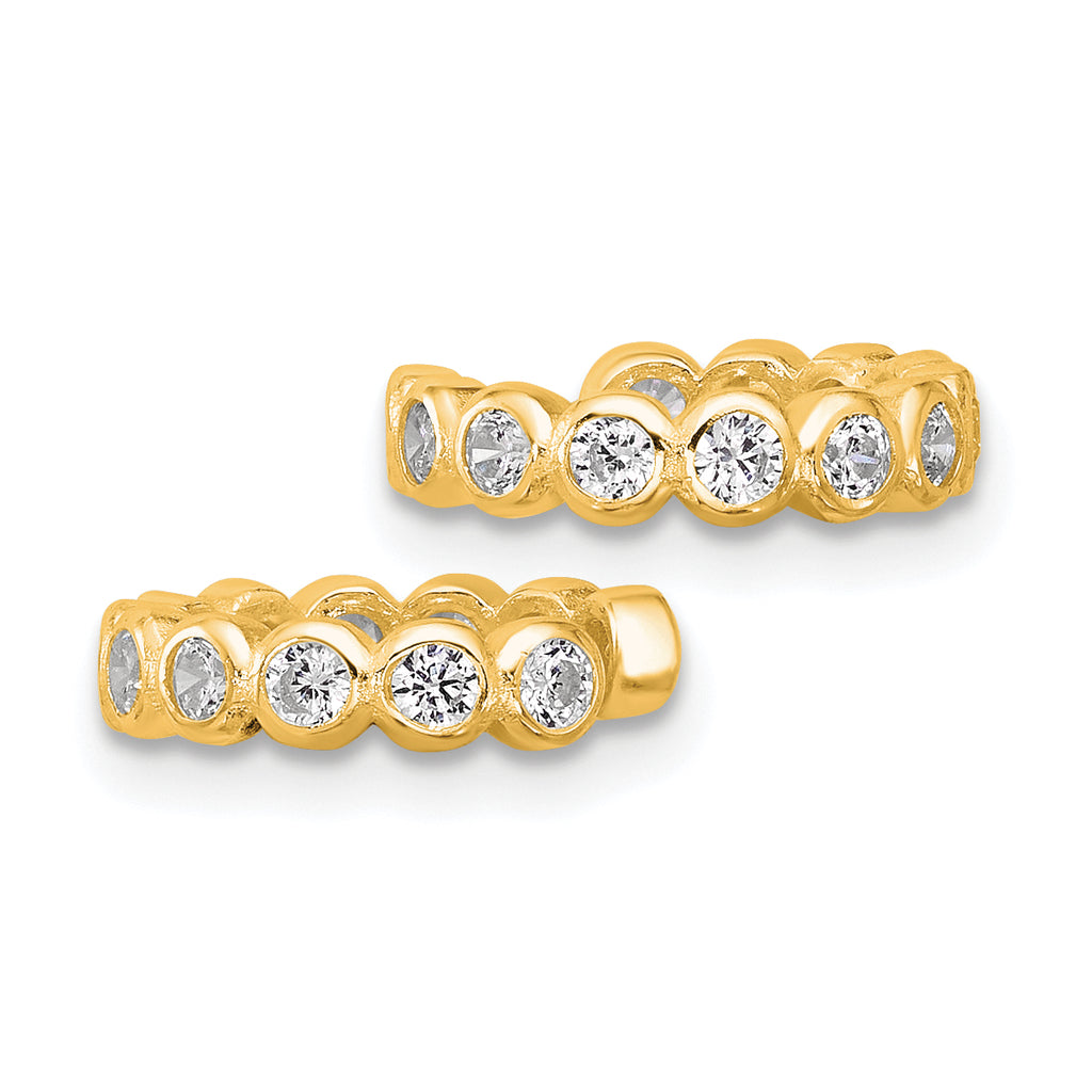 Sterling Silver Flash Gold-pltd Polished CZ Bezel Pair of 2 Cuff Earrings