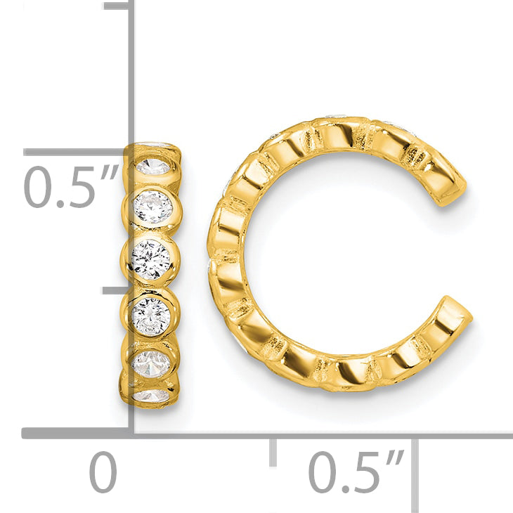 Sterling Silver Flash Gold-pltd Polished CZ Bezel Pair of 2 Cuff Earrings