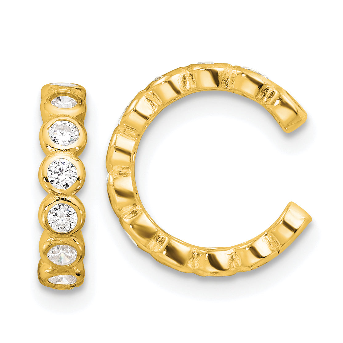 Sterling Silver Flash Gold-pltd Polished CZ Bezel Pair of 2 Cuff Earrings Main image