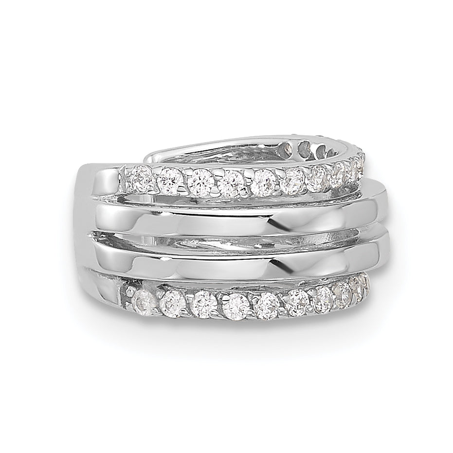 Sterling Silver Rhodium-plated Polished 4 Row CZ Single Cuff Earring