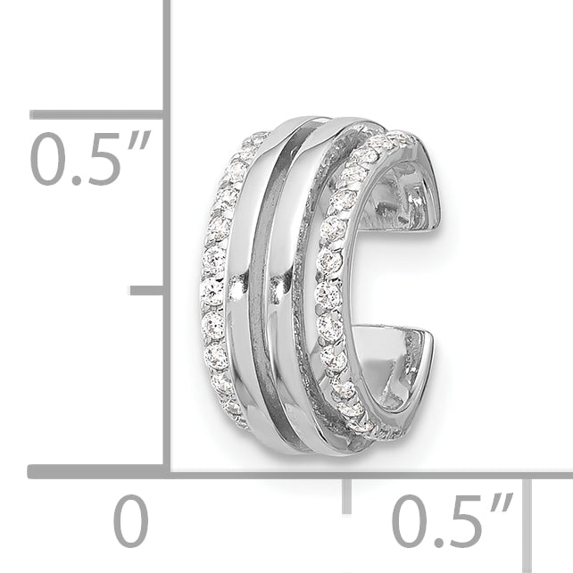Sterling Silver Rhodium-plated Polished 4 Row CZ Single Cuff Earring