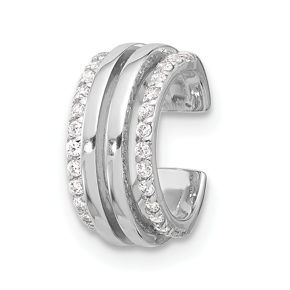 Sterling Silver Rhodium-plated Polished 4 Row CZ Single Cuff Earring Main image