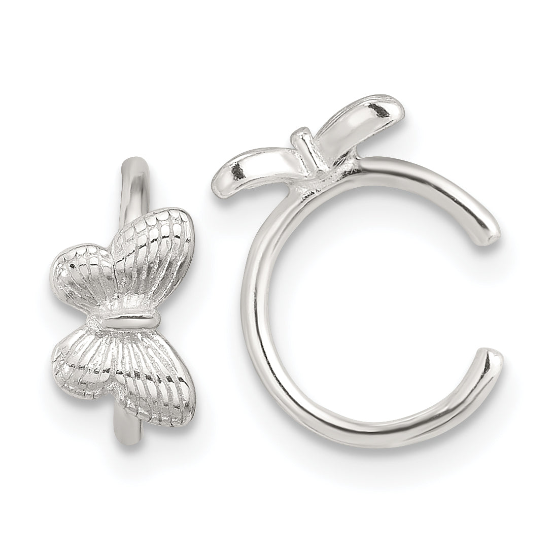 Sterling Silver E-Coating Textured Butterfly Pair of 2 Cuff Earrings Main image