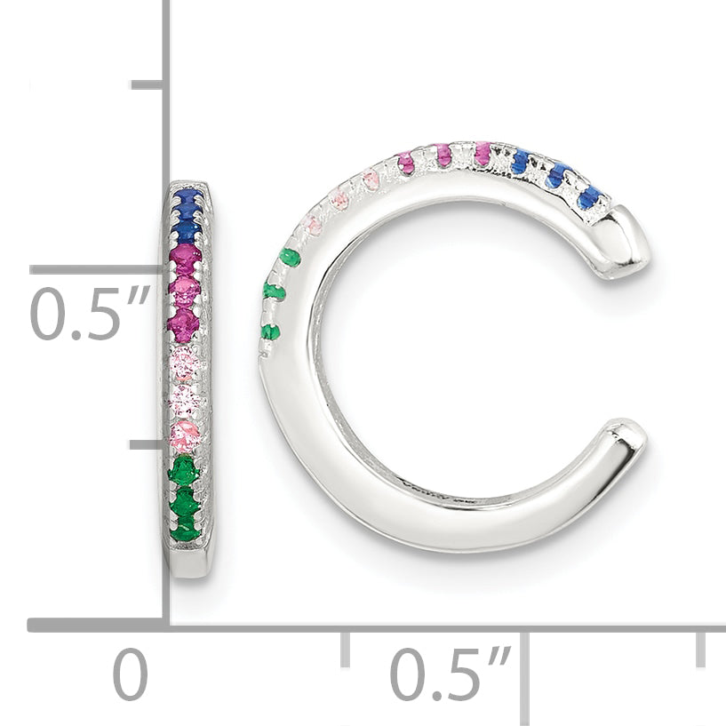Sterling Silver E-Coating Polished Multicolor CZ Pair of 2 Cuff Earrings