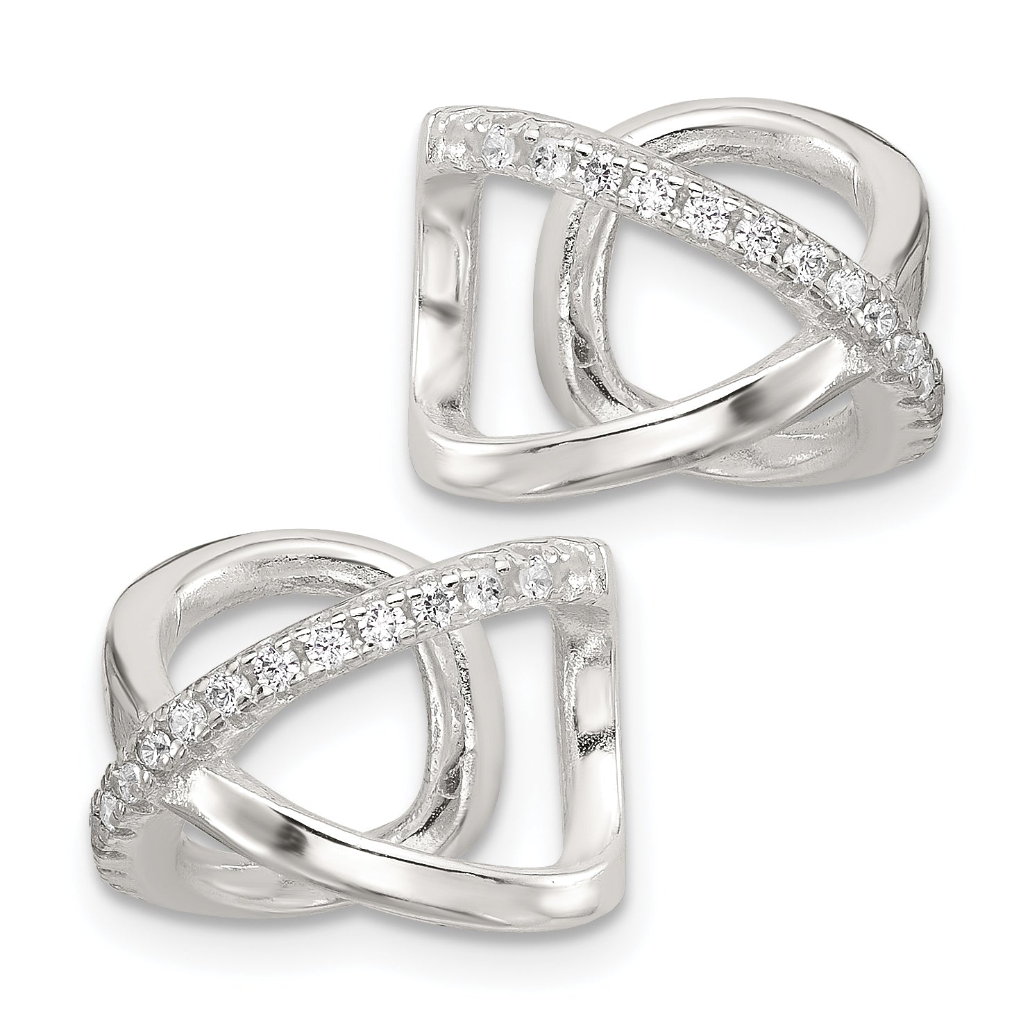 Sterling Silver E-Coating Polished CZ 'X' Pair of 2 Cuff Earrings Secondary image