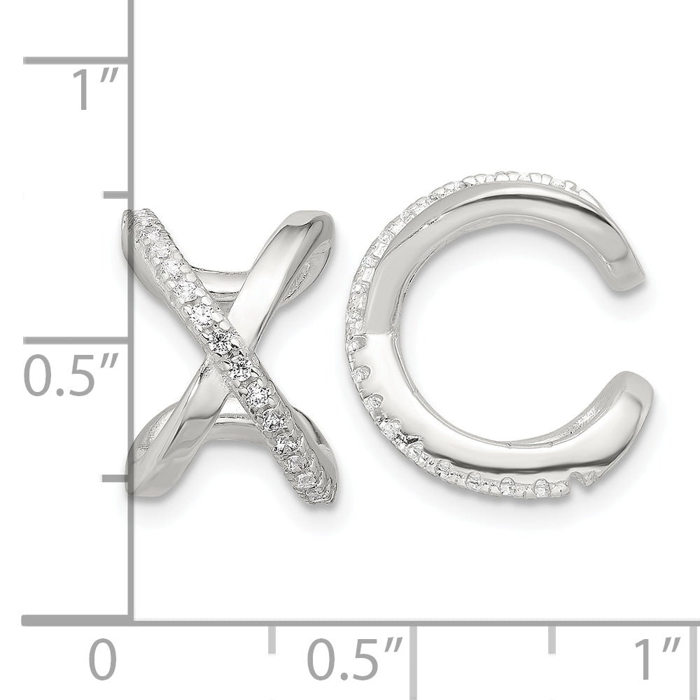 Sterling Silver E-Coating Polished CZ 'X' Pair of 2 Cuff Earrings