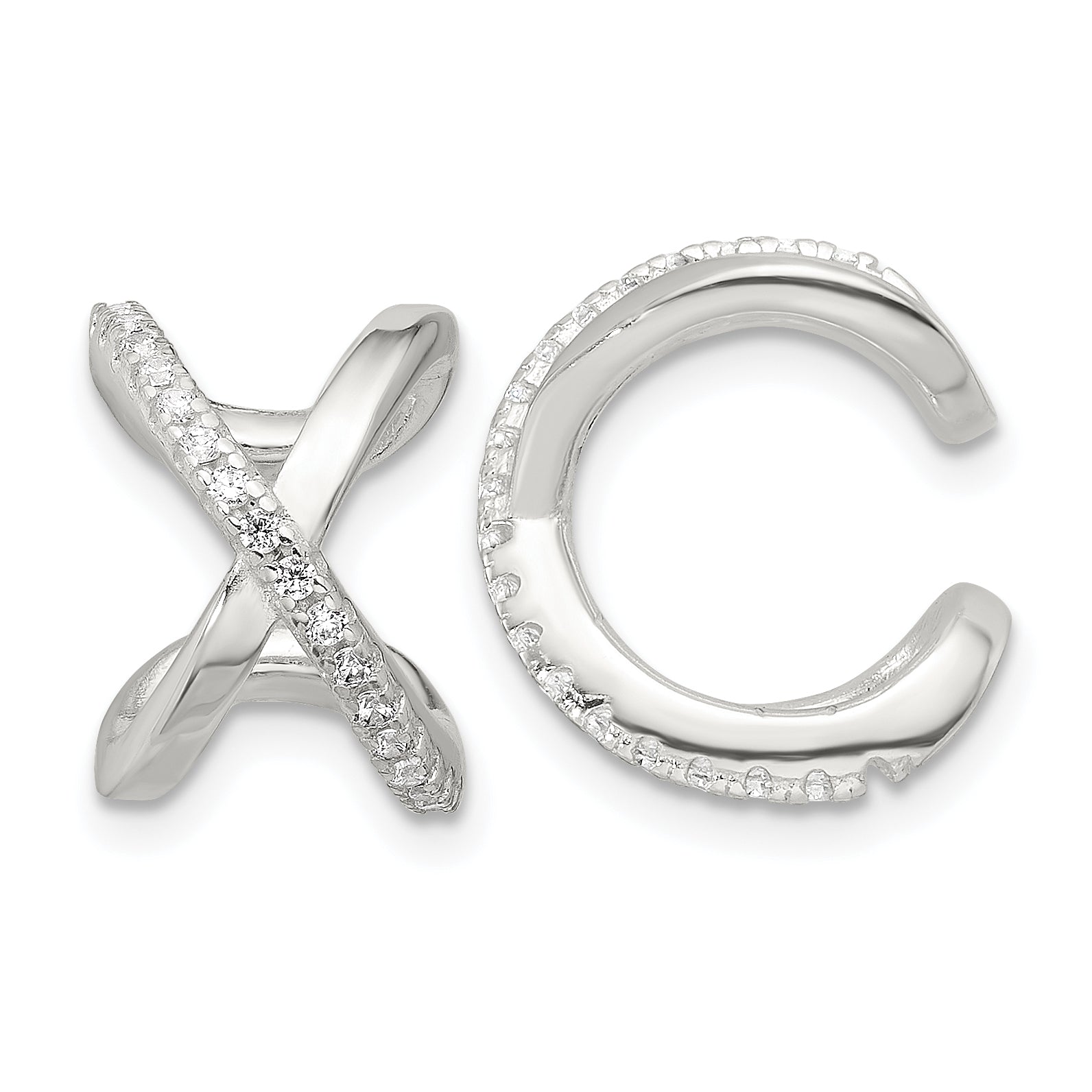 Sterling Silver E-Coating Polished CZ 'X' Pair of 2 Cuff Earrings Main image
