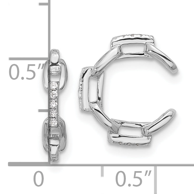 Sterling Silver Rhod-plated CZ Chain Link Design Pair of 2 Cuff Earrings