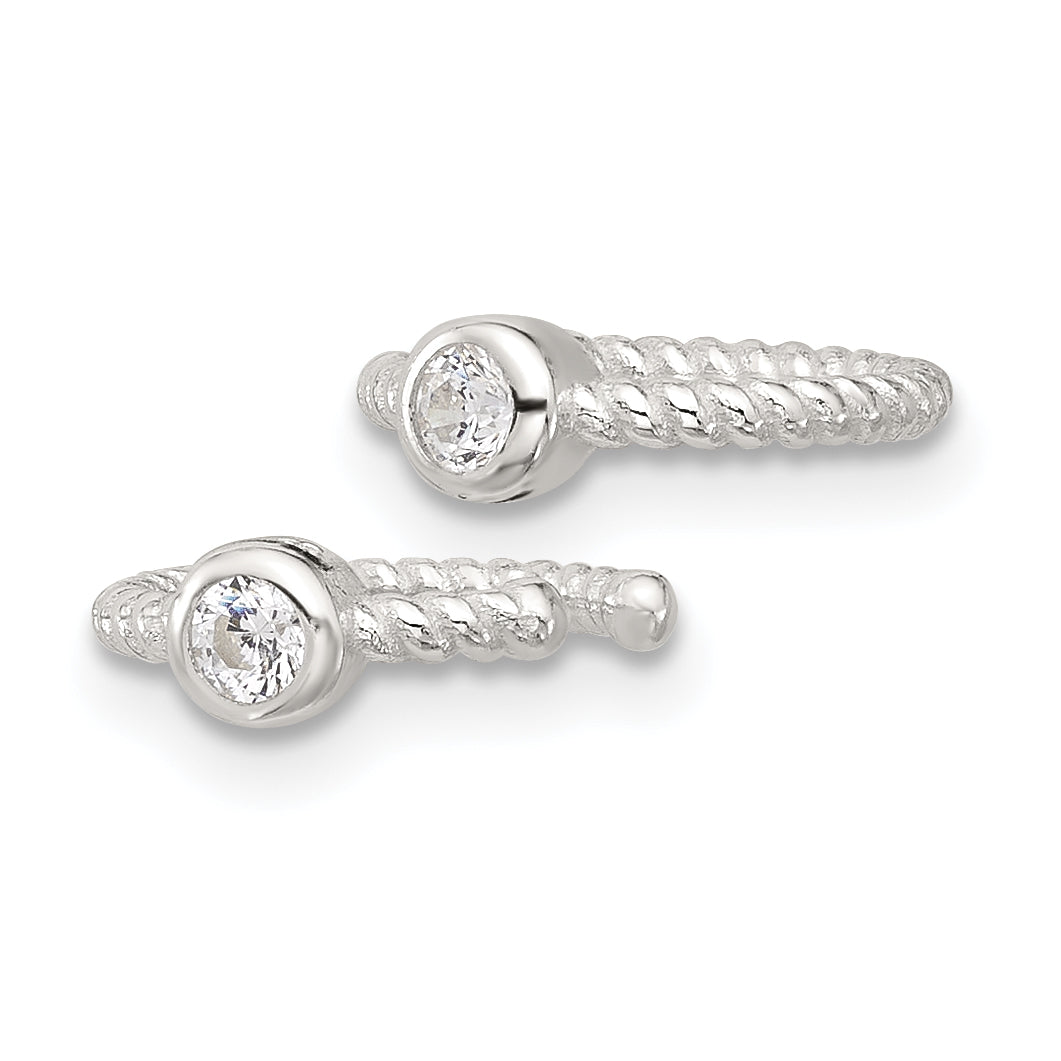Sterling Silver E-Coating Polish Twisted Bezel CZ Pair of 2 Cuff Earrings Secondary image