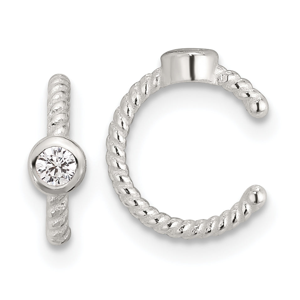 Sterling Silver E-Coating Polish Twisted Bezel CZ Pair of 2 Cuff Earrings Main image