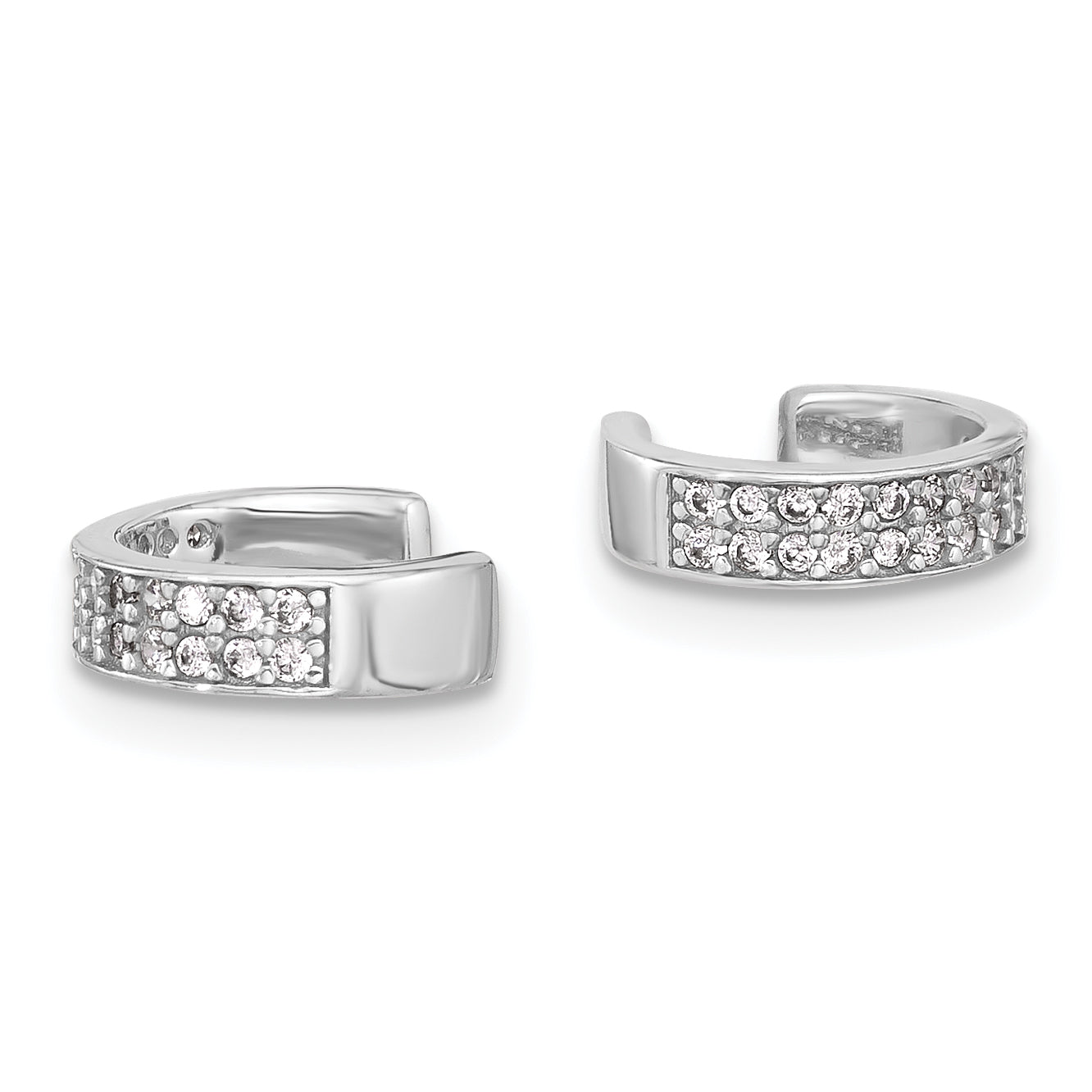Sterling Silver Rhod-plated Polished Two Row CZ Pair of 2 Cuff Earrings Secondary image