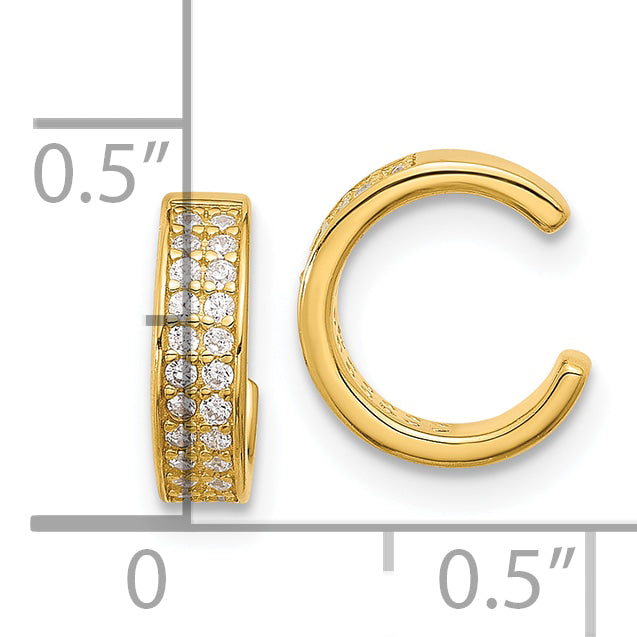 Sterling Silver Gold-tone Polished Two Row CZ Pair of 2 Cuff Earrings