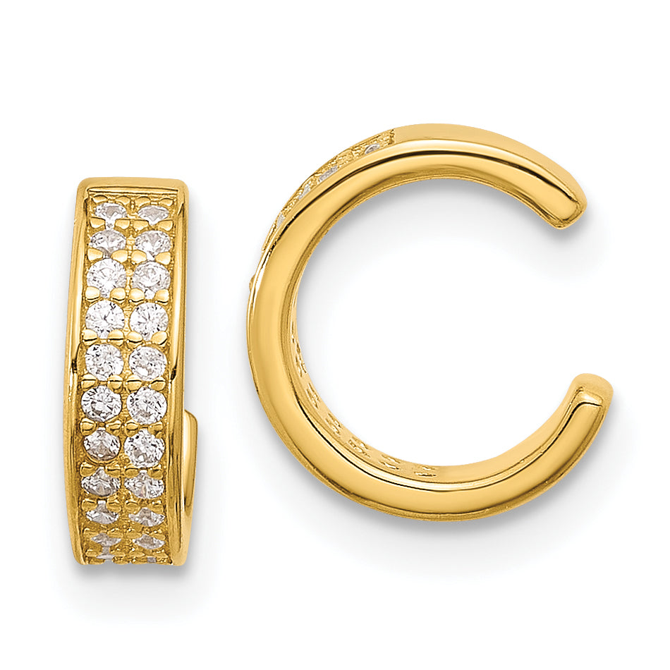 Sterling Silver Gold-tone Polished Two Row CZ Pair of 2 Cuff Earrings Main image