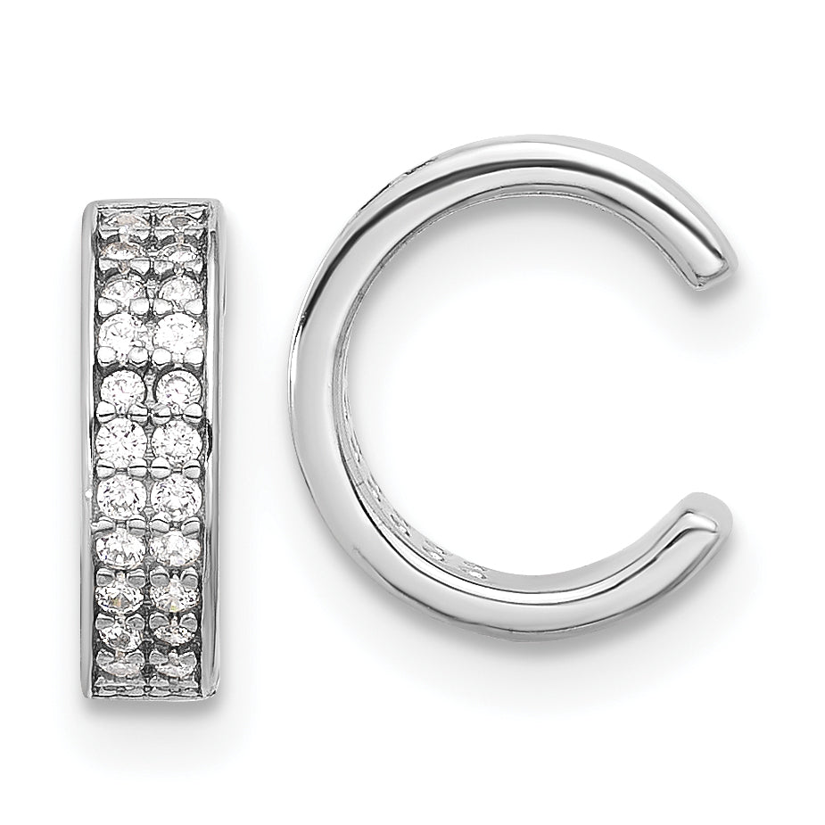 Sterling Silver Rhod-plated Polished Two Row CZ Pair of 2 Cuff Earrings Main image