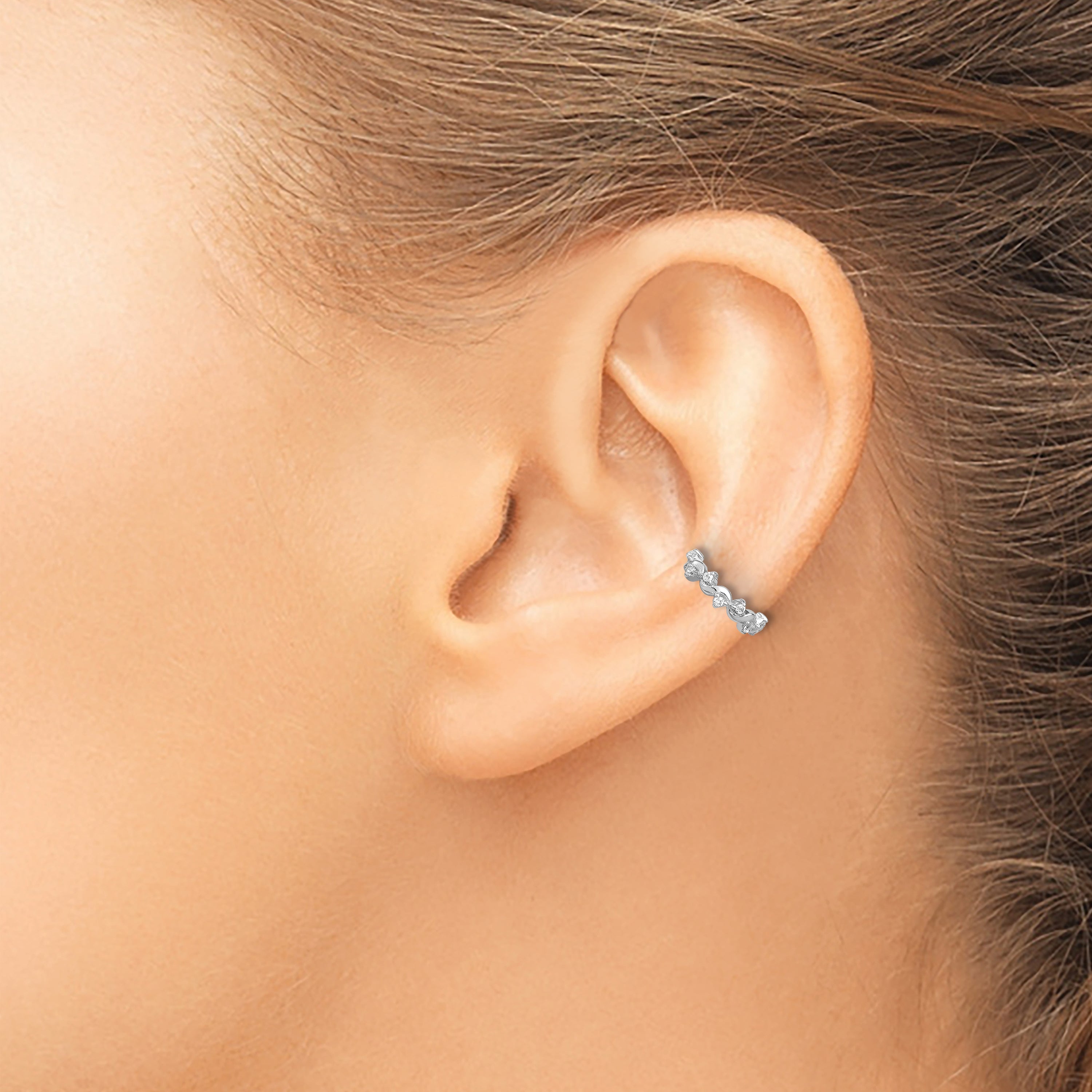 Sterling Silver Rhodium-plated Polished CZ Pair of 2 Cuff Earrings