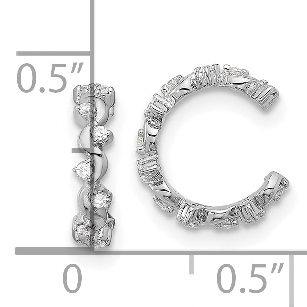 Sterling Silver Rhodium-plated Polished CZ Pair of 2 Cuff Earrings