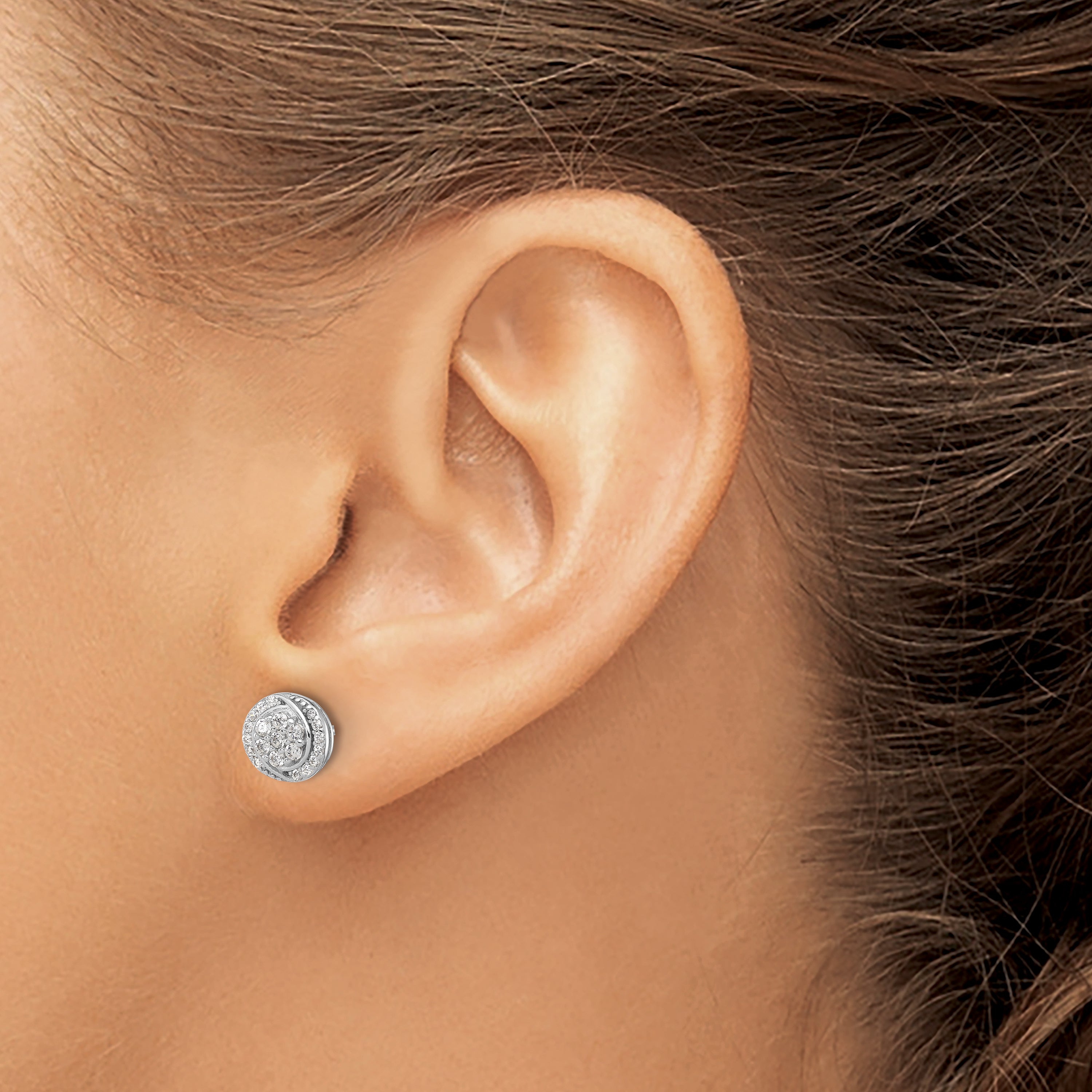 Sterling Silver Rhodium-plated Polished Cluster Pav‚ CZ Post Earrings