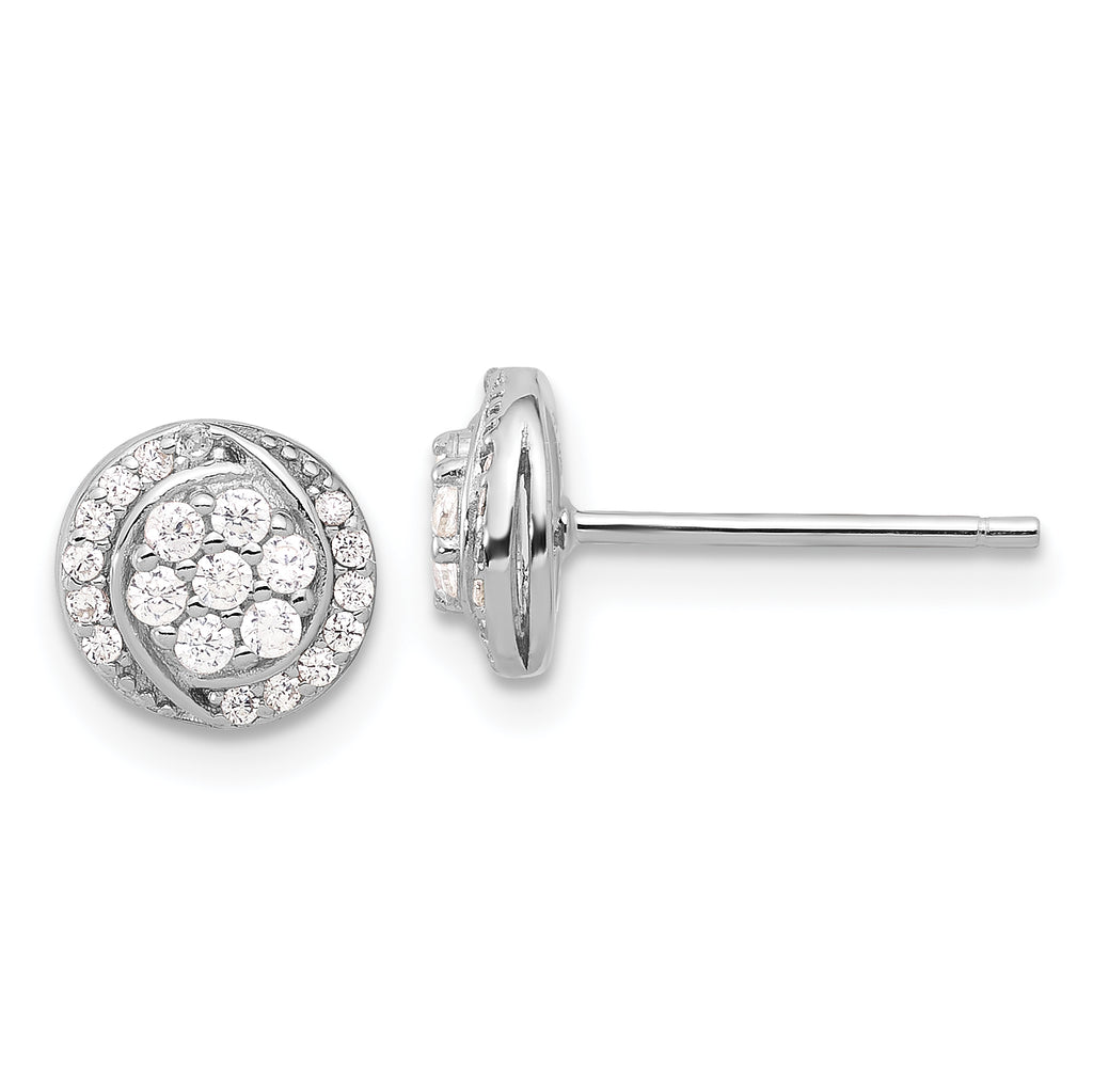 Sterling Silver Rhodium-plated Polished Cluster Pav‚ CZ Post Earrings