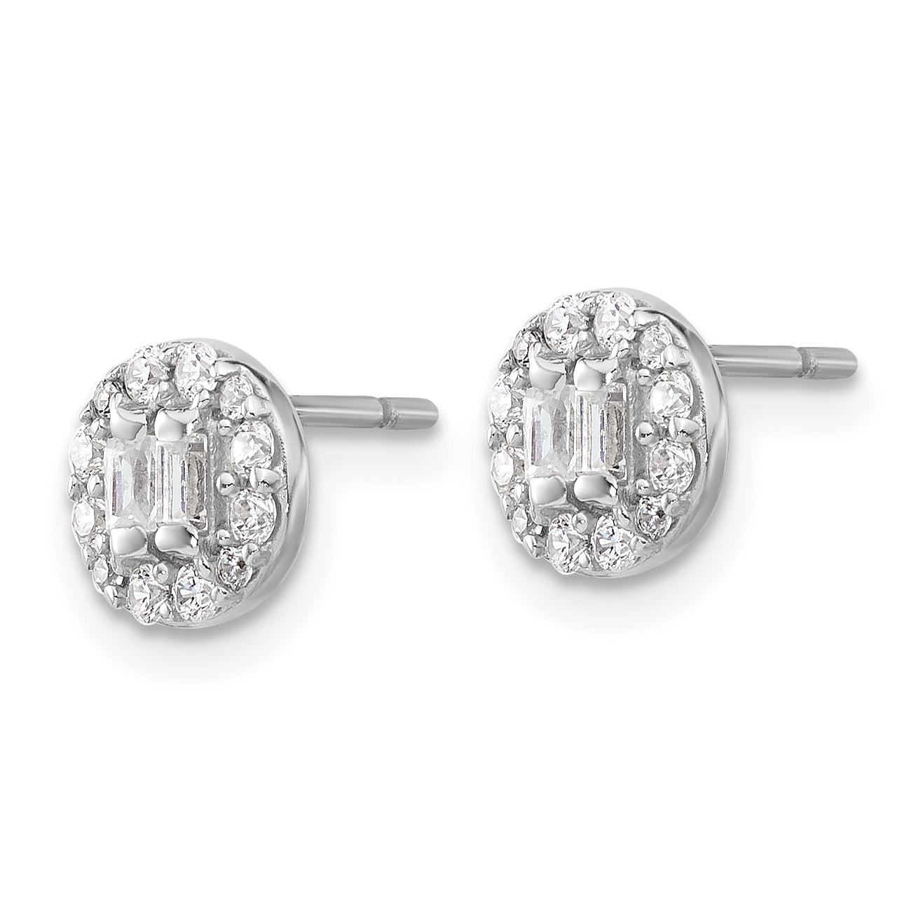 Sterling Silver Rhodium-plated Polished CZ Halo Cluster Post Earrings