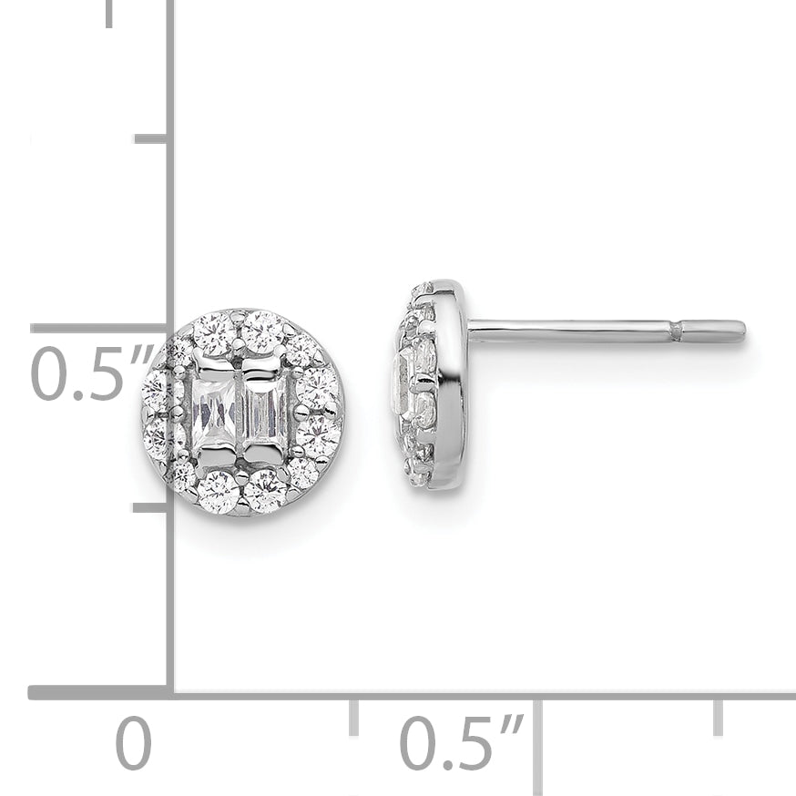 Sterling Silver Rhodium-plated Polished CZ Halo Cluster Post Earrings