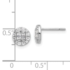 Sterling Silver Rhodium-plated Polished CZ Halo Cluster Post Earrings