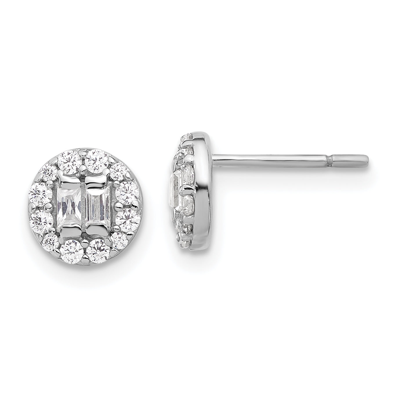 Sterling Silver Rhodium-plated Polished CZ Halo Cluster Post Earrings