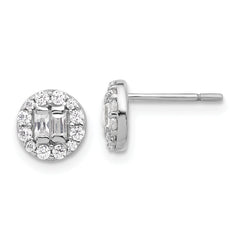 Sterling Silver Rhodium-plated Polished CZ Halo Cluster Post Earrings