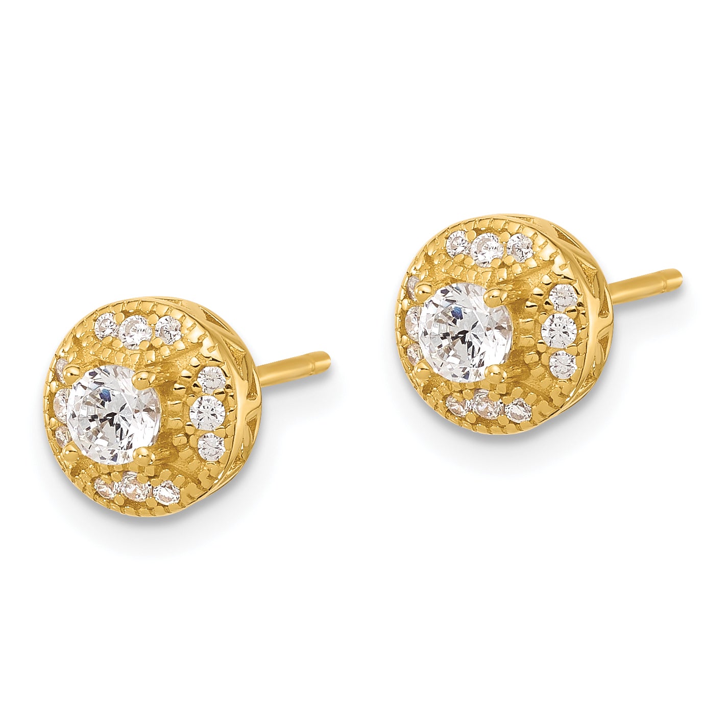 Sterling Silver Gold-tone Textured Round CZ Cluster Post Earrings