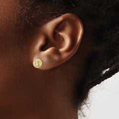 Sterling Silver Gold-tone Textured Round CZ Cluster Post Earrings