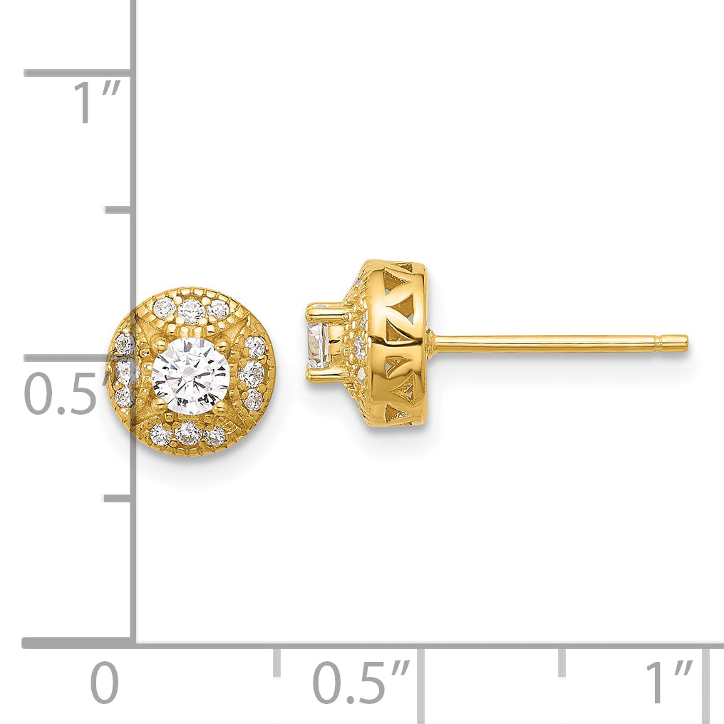 Sterling Silver Gold-tone Textured Round CZ Cluster Post Earrings