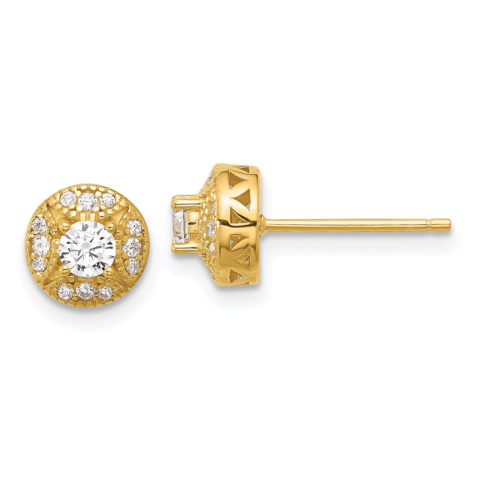 Sterling Silver Gold-tone Textured Round CZ Cluster Post Earrings Main image