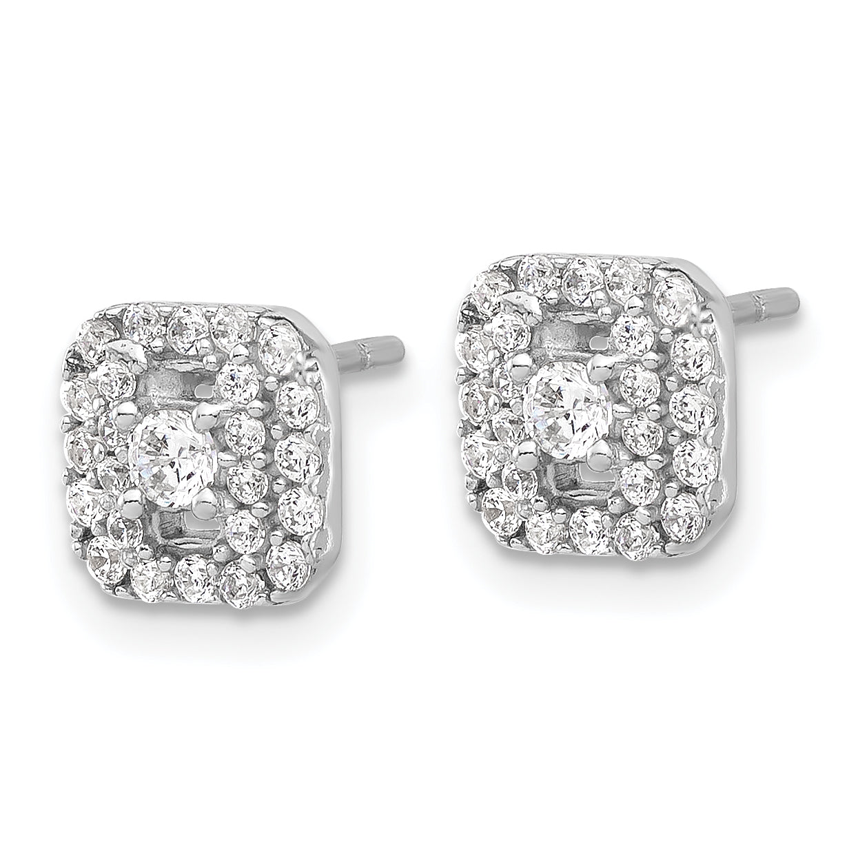 Sterling Silver Rhodium-plated Polished CZ Square Halo Post Earrings Secondary image