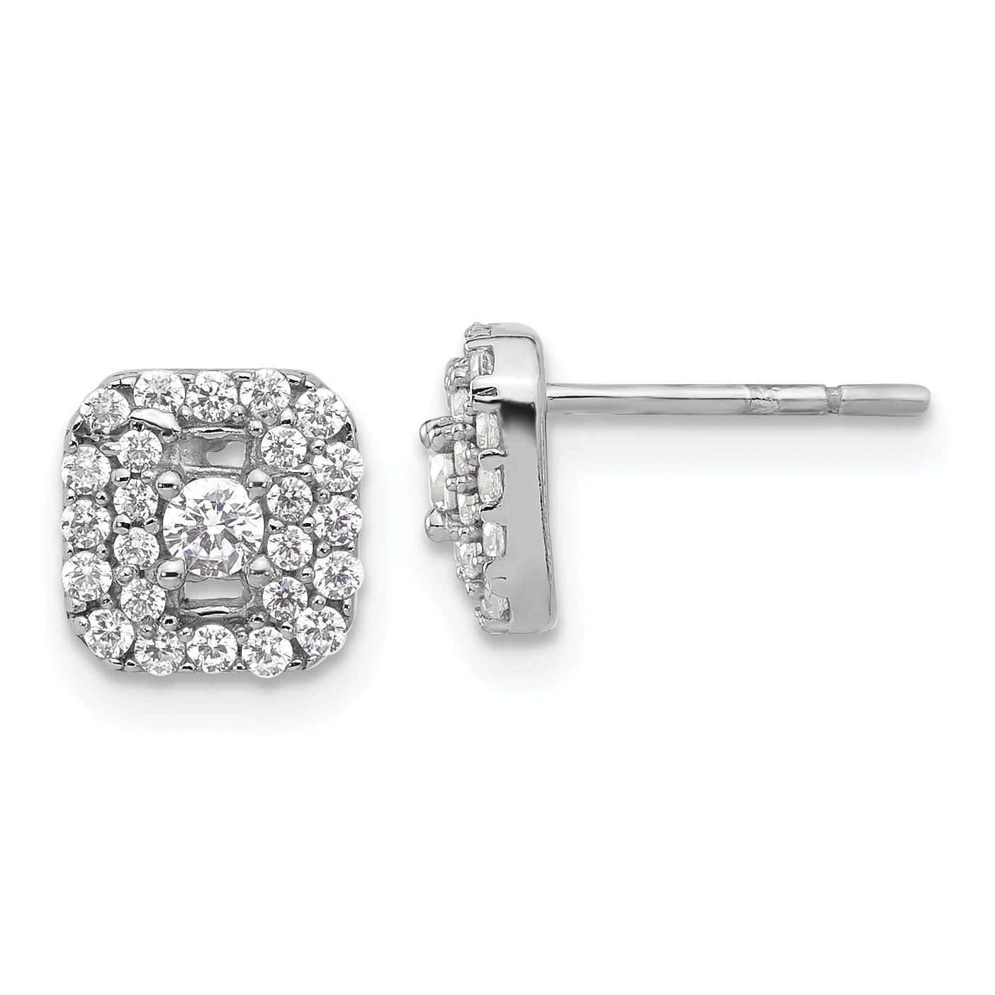 Sterling Silver Rhodium-plated Polished CZ Square Halo Post Earrings Main image