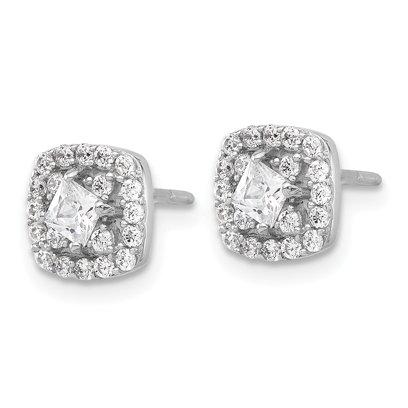 Sterling Silver Rhod-plated Polished CZ Square Center Halo Post Earrings Secondary image