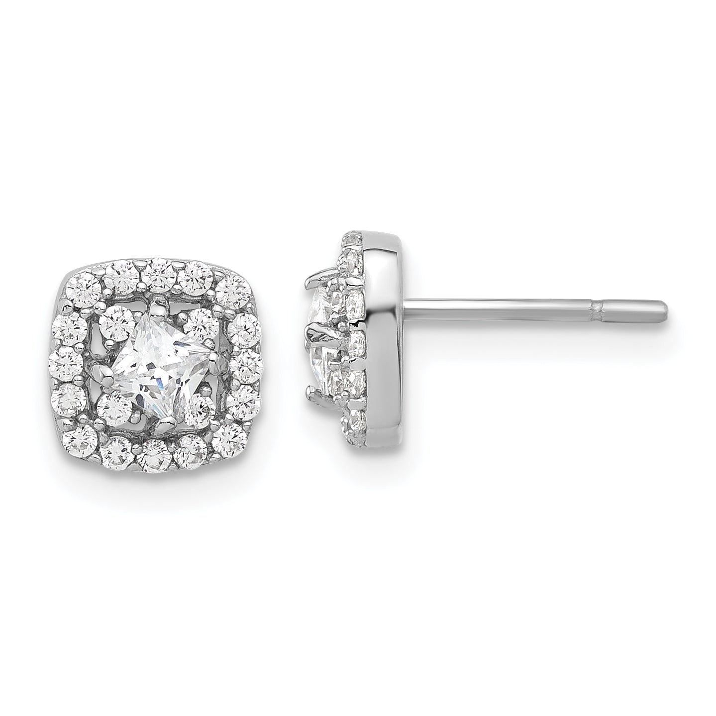 Sterling Silver Rhod-plated Polished CZ Square Center Halo Post Earrings Main image