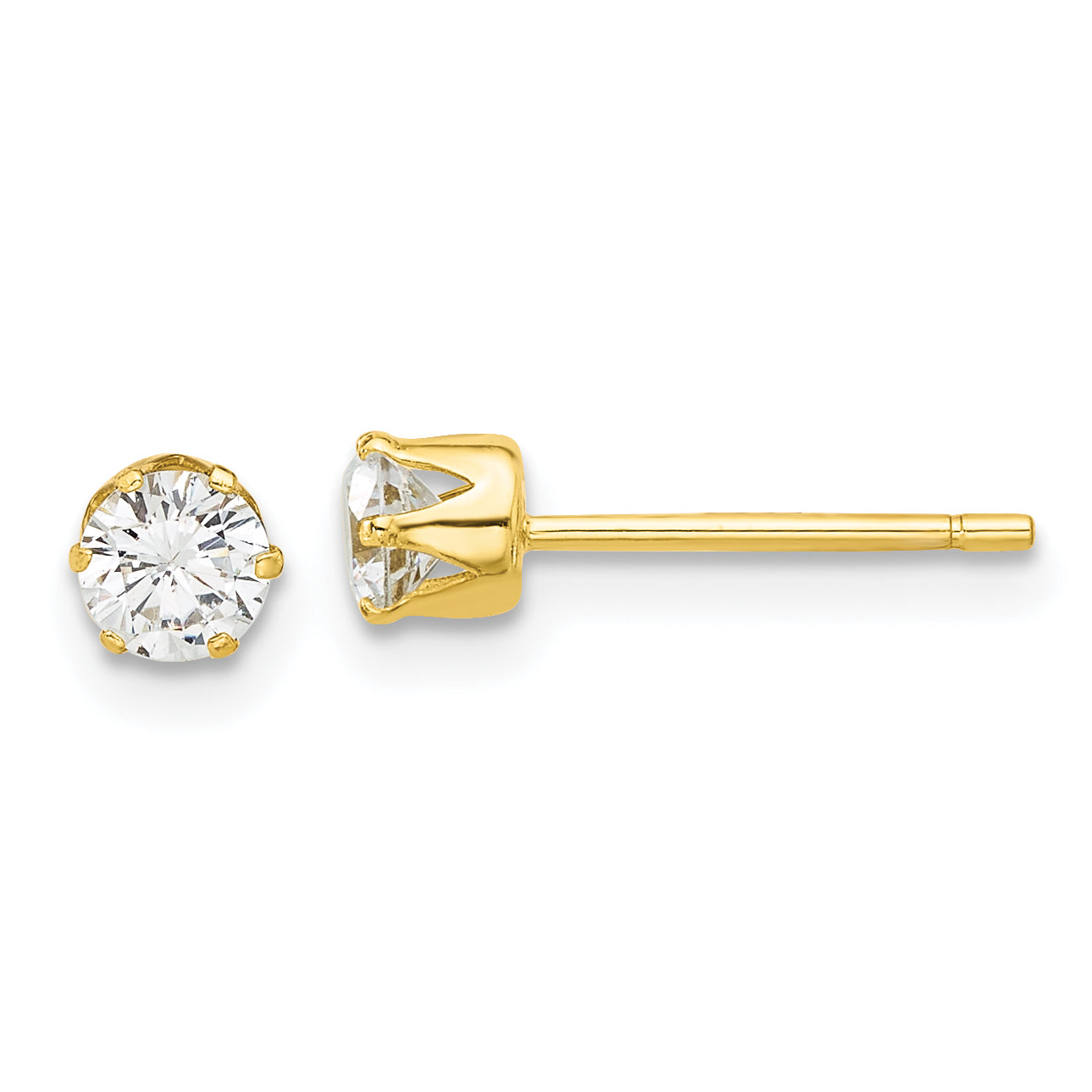 Sterling Silver Gold-tone Polished 6 Prong 4mm CZ Post Stud Earrings Main image