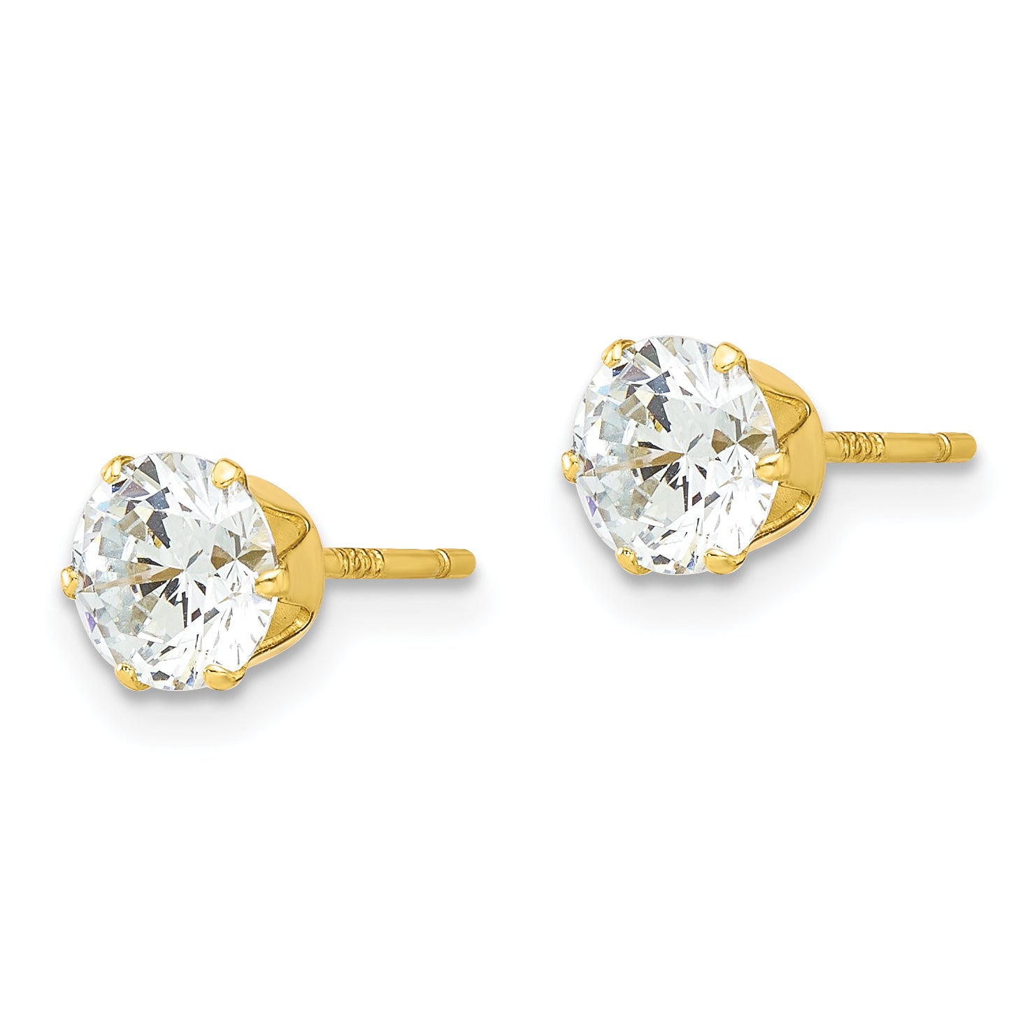 Sterling Silver Gold-tone Polished 6 Prong 6mm CZ Post Stud Earrings