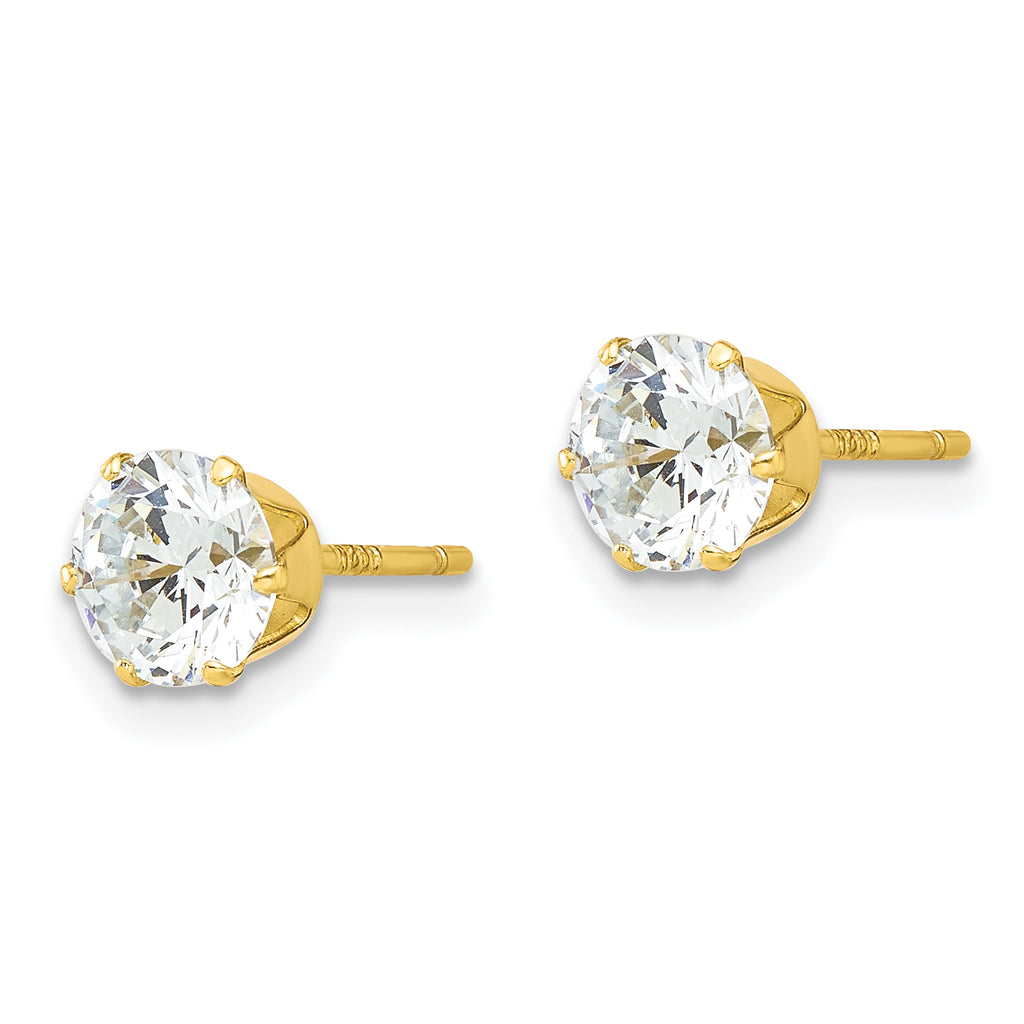 Sterling Silver Gold-Plated 6mm Cubic Zirconia Stud Earrings