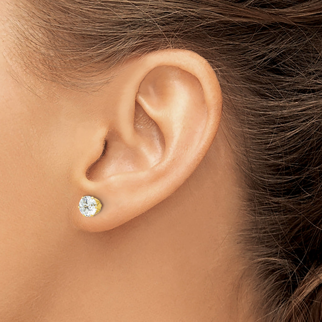 Sterling Silver Gold-Plated 6mm Cubic Zirconia Stud Earrings