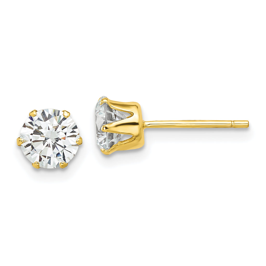 Sterling Silver Gold-Plated 6mm Cubic Zirconia Stud Earrings
