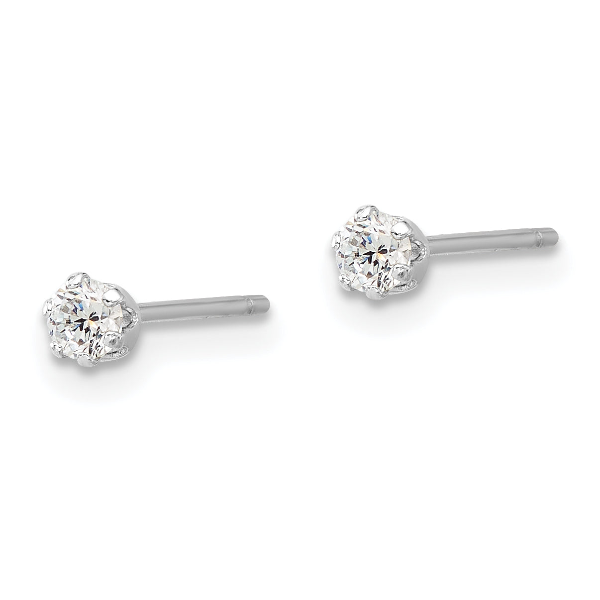 Sterling Silver RH-plated Polished 6 Prong 3mm CZ Post Stud Earrings