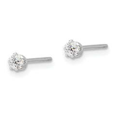 Sterling Silver RH-plated Polished 6 Prong 3mm CZ Post Stud Earrings