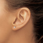 Sterling Silver RH-plated Polished 6 Prong 3mm CZ Post Stud Earrings