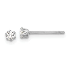 Sterling Silver RH-plated Polished 6 Prong 3mm CZ Post Stud Earrings