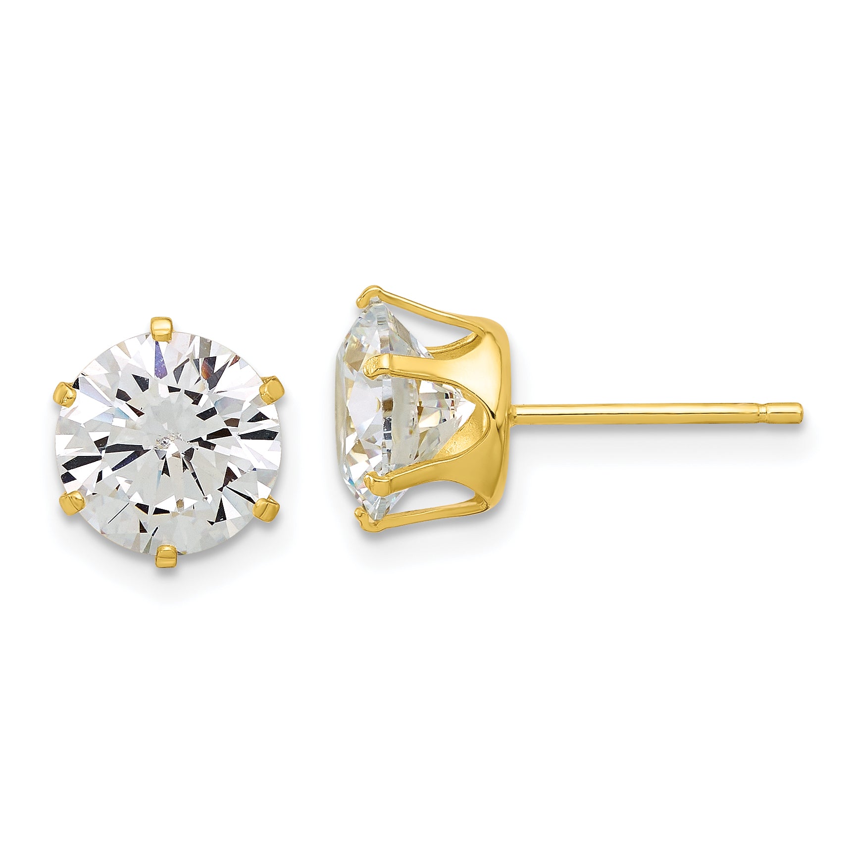 Sterling Silver Gold-tone Polished 8mm CZ Post Stud Earrings Main image